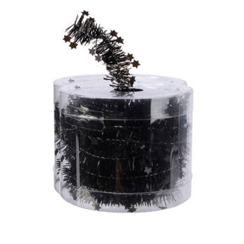 Decoris folieslinger - 2xst - dun - zwart - met sterren - 700 x 3 cm - Kerstslingers