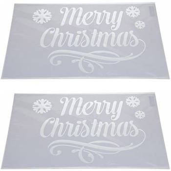 2x Sneeuwspray kerst raamsjablonen Merry Christmas plaatjes 54 cm - Kerst raamsjablonen