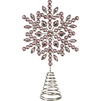 Christmas Decoration piek - ster vorm - lichtroze met steentjes - 23 cm - kerstboompieken
