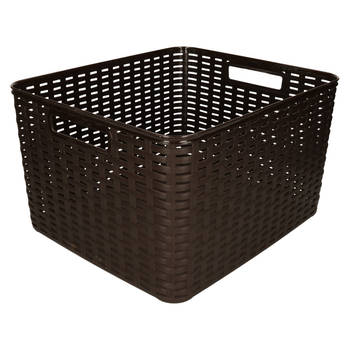 Plasticforte Opbergmand - Kastmand - rotan kunststof - donkerbruin - 18 Liter - 29 x 39 x 20 cm - Opbergmanden