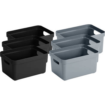 Set van 10x stuks opbergboxen/opbergmanden 5 liter kunststof zwart en blauwgrijs - Opbergbox
