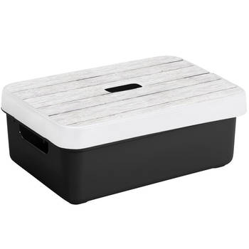 Sunware Opbergbox/mand - zwart - 9 liter - met deksel hout kleur - Opbergbox