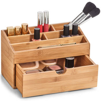 Make-uphouder/organizer 6-vaks met la kaptafel accessoires bamboe hout 25 x 12 cm - Opbergbox
