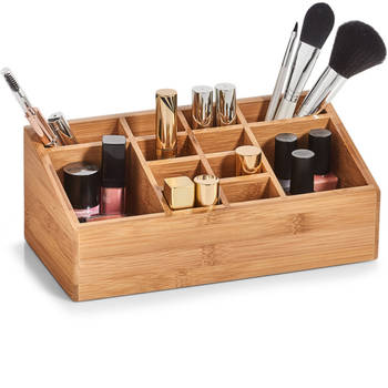 Make-uphouder/organizer 12-vaks kaptafel accessoires bamboe hout 25 x 12 cm - Opbergbox