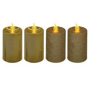 Feeric lights and christmas LED kaarsen set - 4x st - goud -H7,5 cm - LED kaarsen