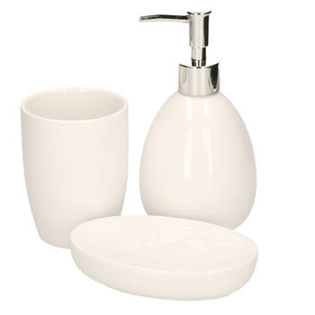 Witte badkamer/toilet accessoires set 3-delig van dolomiet - Badkameraccessoireset