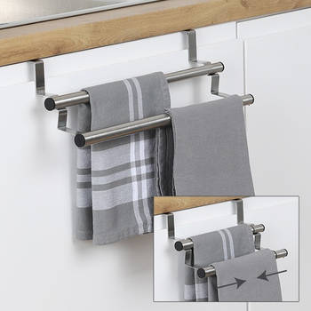 Verstelbaar theedoek / handdoek deurrek - zilver - rvs - 40 cm - Handdoekrekken