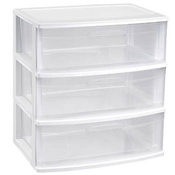 Plasticforte Ladeblokje organizer 3x lades - wit/transparant - L56 x B40 x H61 cm - plastic - Ladeblok