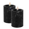 Excellent Houseware LED stompkaars - 2x - marmer zwart -D7,5 x H10 cm - LED kaarsen