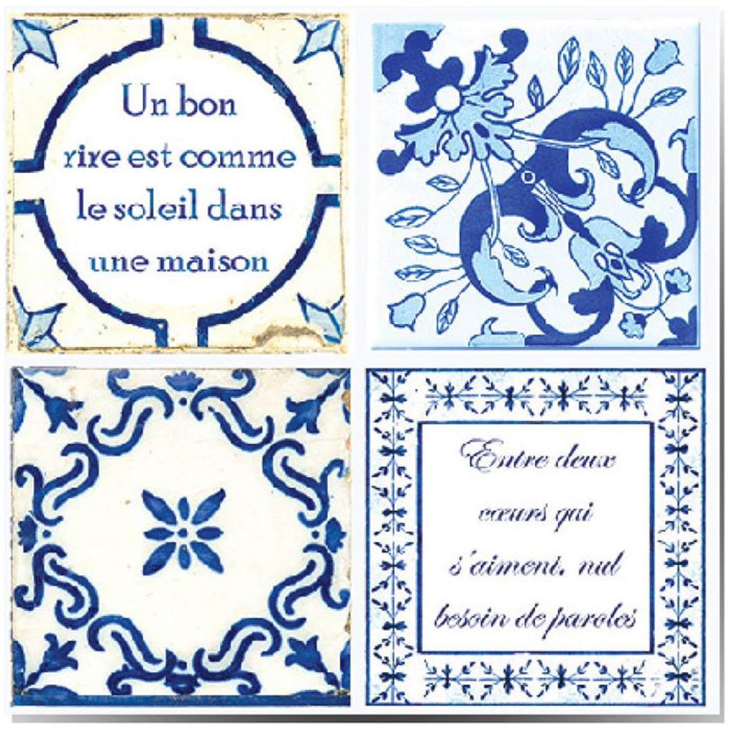 Walplus muursticker Franse Quote 20 cm pvc blauw-wit 12 stuks