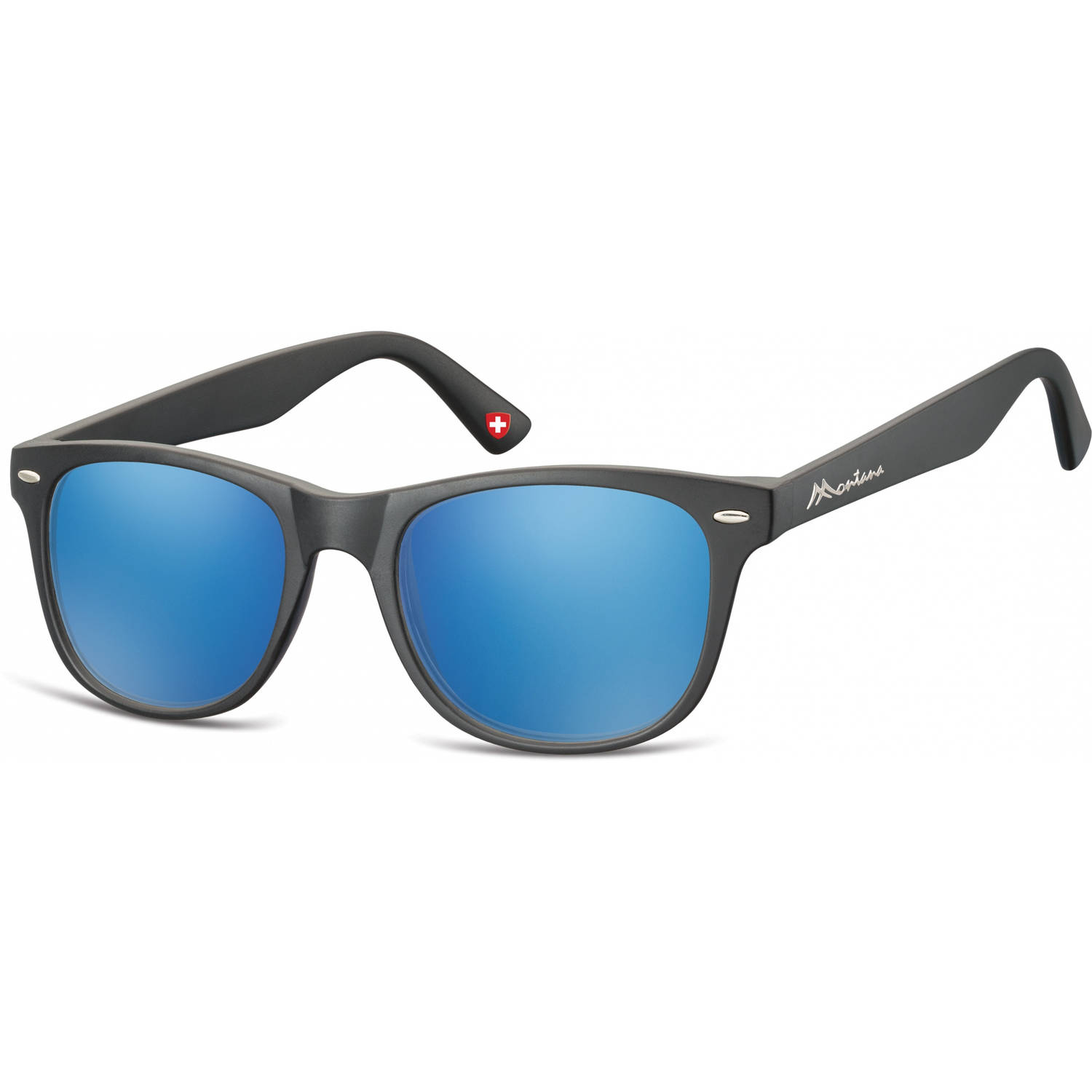 Montana zonnebril unisex vierkant matzwart/blauw (MS10)