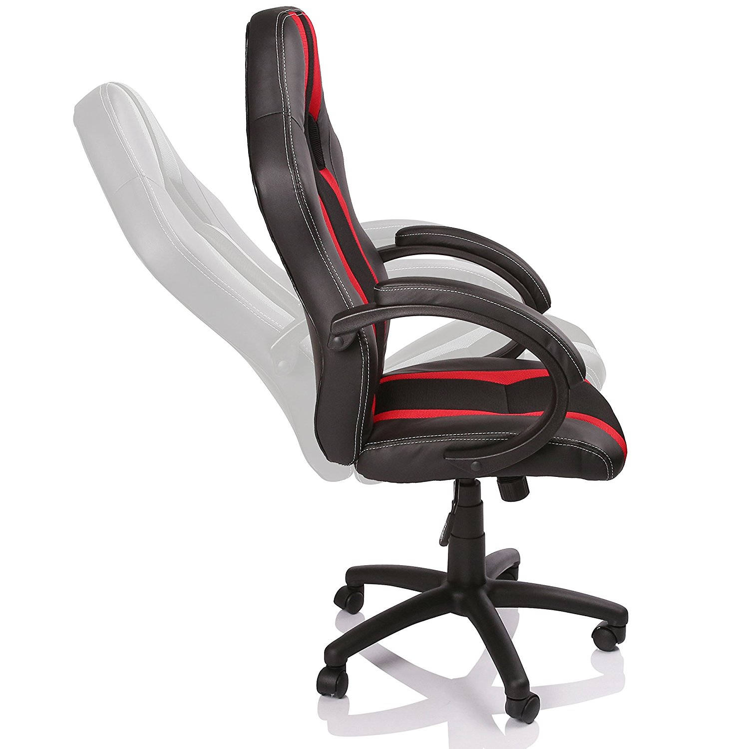 Racing bureaustoel, Zwart-Rood gestreept, draaistoel, gevoerde armleuningen, kantelmechanisme, Lift 