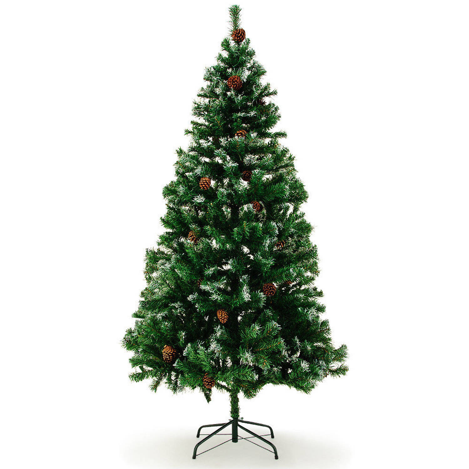 Kunstkerstboom, kerstboom, 180cm, met dennenappels en besneeuwde takken