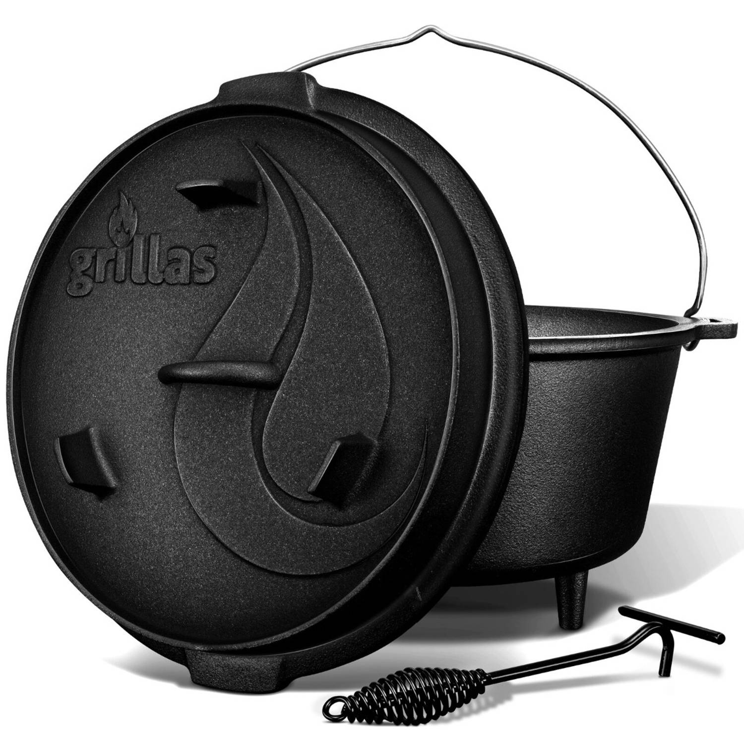 Grillas- Dutch Oven, 7.3L, BBQ pan, gietijzer, met pootjes, B