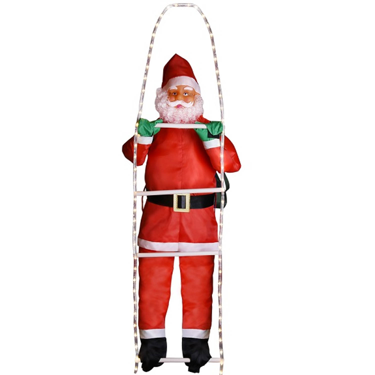 Klimmende kerstman op ladder, 240cm 120 LED verlicht, kerstversiering, kerstdecoratie, Kerst 2021