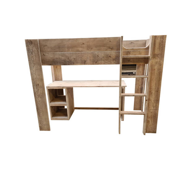 Wood4you - Hoogslaper Noortje bed met bureau Detroit steigerhout 210Lx165Hx96D cm