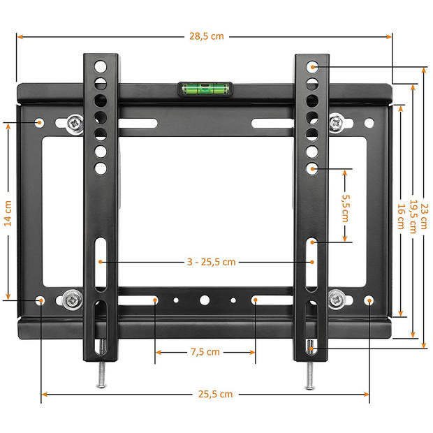 TV beugel, muurhouder, universeel, ultradunne wandbeugel, TV steun, voor TV's van 14-32 inch, met waterpas