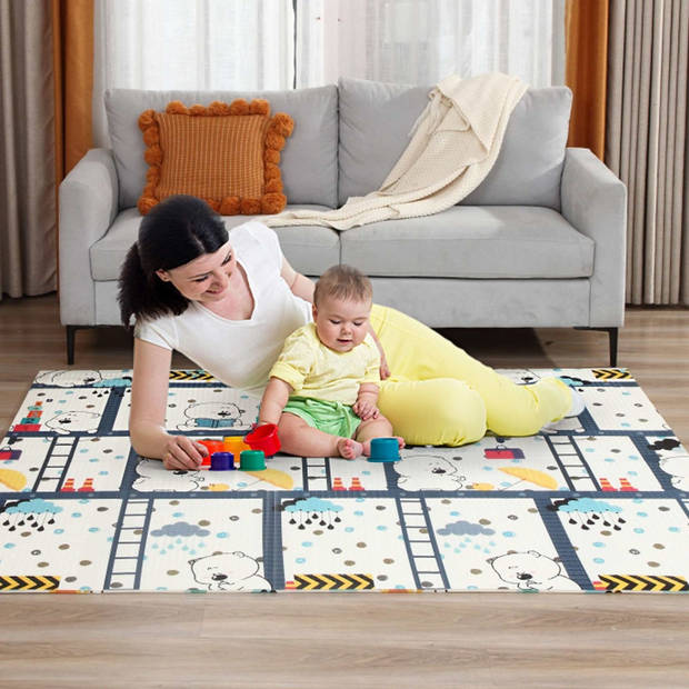Baby Vivo speelkleed-speelmat- dubbelzijdig met bos en beer motief- 200 x 180 cm-antislip-opvouwbaar