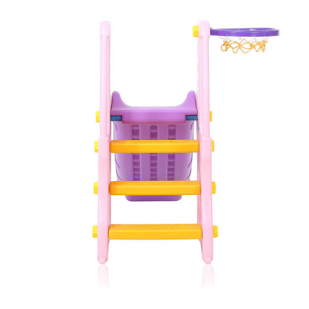 Kinderglijbaan in paars roze met basketbalnet
