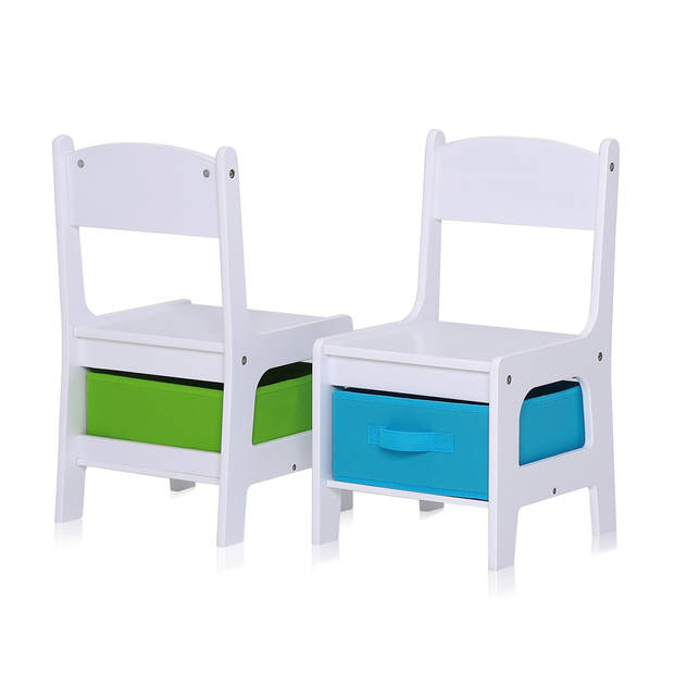Baby Vivo- kinderzitgroep- kinderset met multifunctionele tafel en 2 houten stoelen -met opberglade- met schoolbord--...