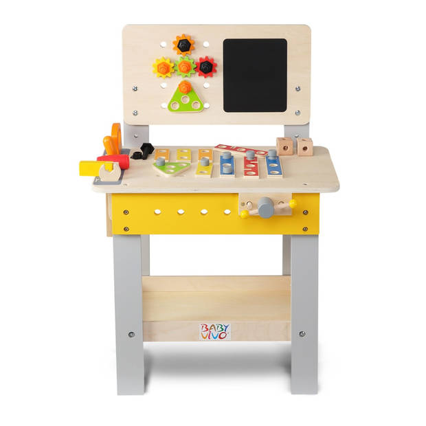 Baby Vivo- Houten werkbankje met krijtbord en 39 onderdelen