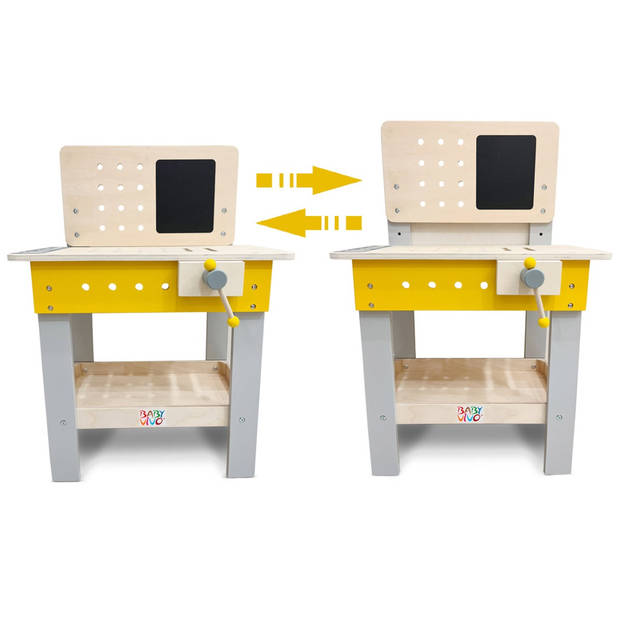 Baby Vivo- Houten werkbankje met krijtbord en 39 onderdelen