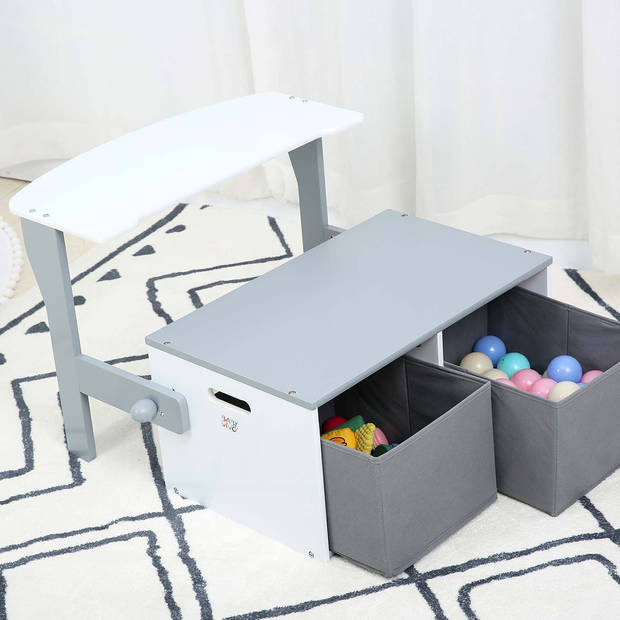 Baby Vivo Multifunctionele 3 in 1 bank Felix, grijs, houten tafel en zit voor kinderen met opbergbakken