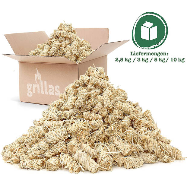 Grillas Aanmaakblokjes-aanmaakkrullen- aanmaakwokkels- houtwol-voor openhaard en barbecue - 3kg - 200 stuks