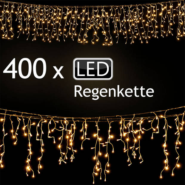 Monzana- Ijspegel verlichting, LED, kerstverlichting, warmwit, 15 m incl. 5 m stroomkabel - 400 LED's