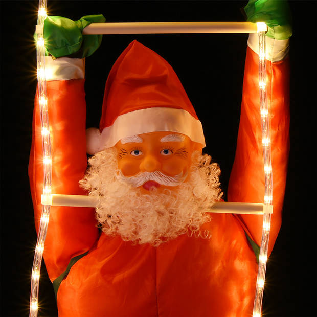 Klimmende kerstman op ladder, 240cm - 120 LED verlicht, kerstversiering, kerstdecoratie, Kerst 2021