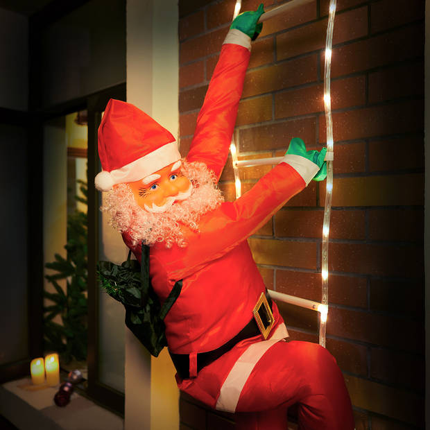 Klimmende kerstman op ladder, 240cm - 120 LED verlicht, kerstversiering, kerstdecoratie, Kerst 2021