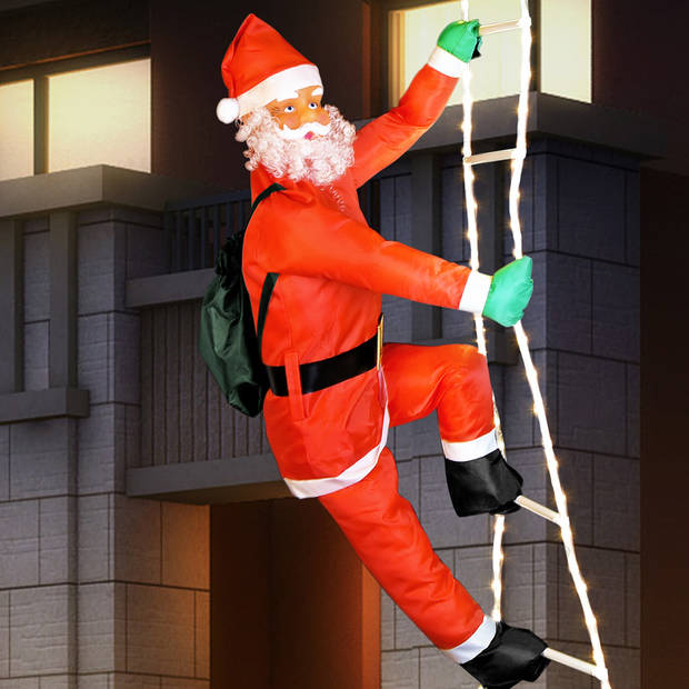 Klimmende kerstman op ladder, 240cm - 120 LED verlicht, kerstversiering, kerstdecoratie, Kerst 2021