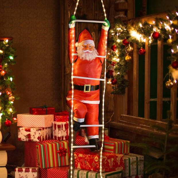 Klimmende kerstman op ladder, 240cm - 120 LED verlicht, kerstversiering, kerstdecoratie, Kerst 2021