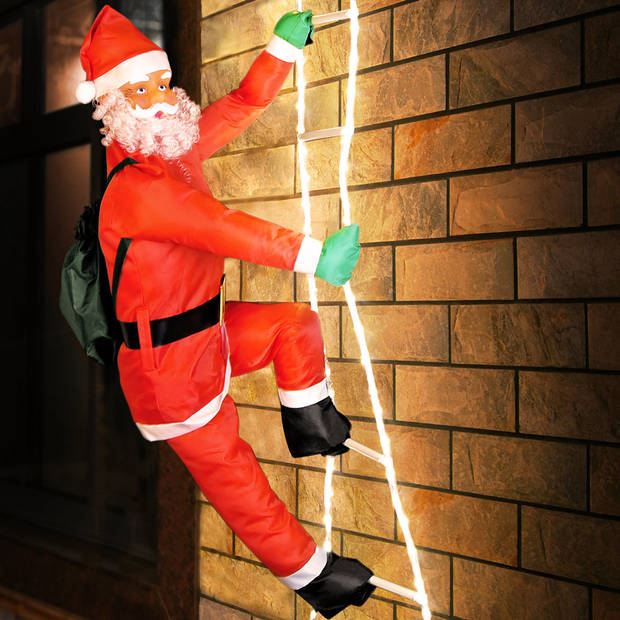 Klimmende kerstman op ladder, 240cm - 120 LED verlicht, kerstversiering, kerstdecoratie, Kerst 2021