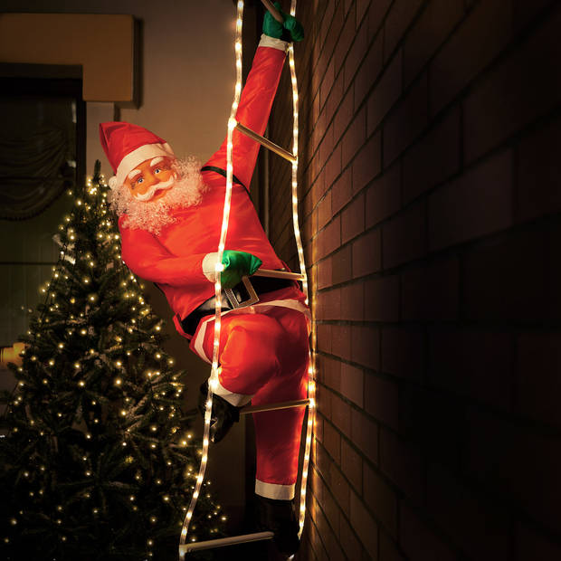 Klimmende kerstman op ladder, 240cm - 120 LED verlicht, kerstversiering, kerstdecoratie, Kerst 2021