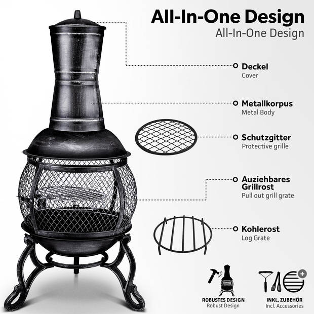 Tillvex- Terrasoven met grill, Grijs, 89 cm, Azteekse oven, tuinhaard