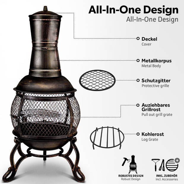 Tillvex- Terrasoven met grill, Goud, 105 cm, Azteekse oven, tuinhaard