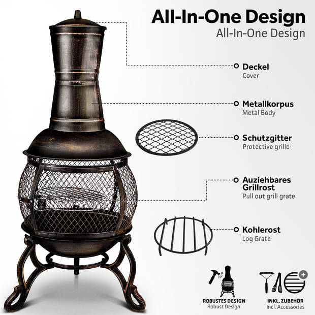 Tillvex- Terrasoven met grill, Goud, 89 cm, Azteekse oven, tuinhaard