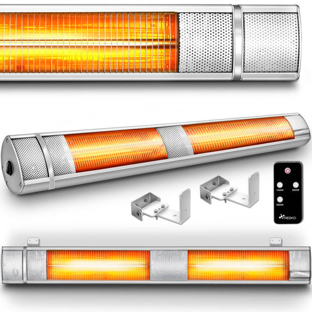 TRESKO- muur heater- 3000W- zilver- met afstandsbediening- infrarood -heater - terrasverwarmer- warmtestraler