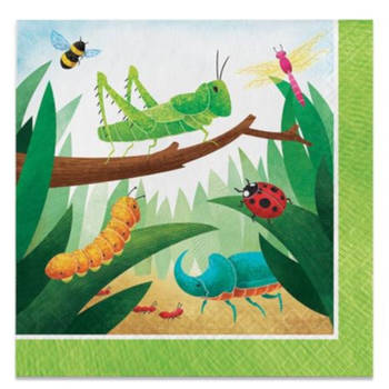 Witbaard servetten Birthday Bugs 33 cm papier groen 16 stuks