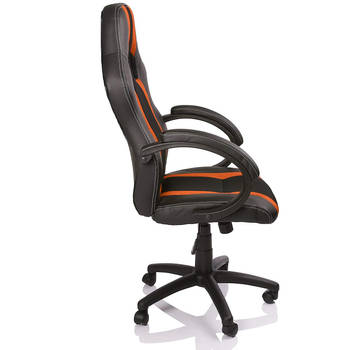 Racing bureaustoel, Zwart/Oranje gestreept, draaistoel, gevoerde armleuningen, kantelmechanisme, Lift SGS gecontroleerd