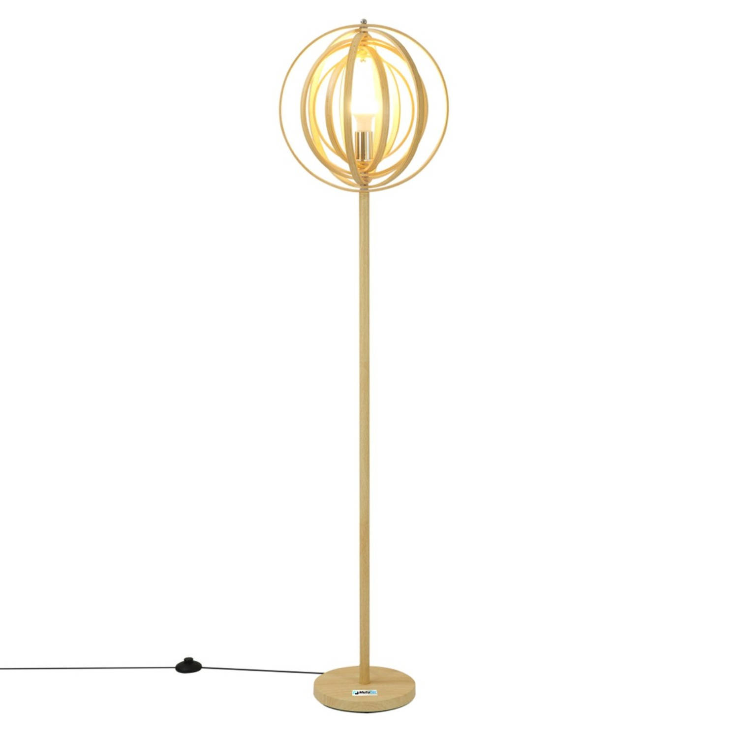MutuTec vloerlamp van hout - armillairbol-sfeerverlichting-160 cm-bolvormige lamp-leeslamp