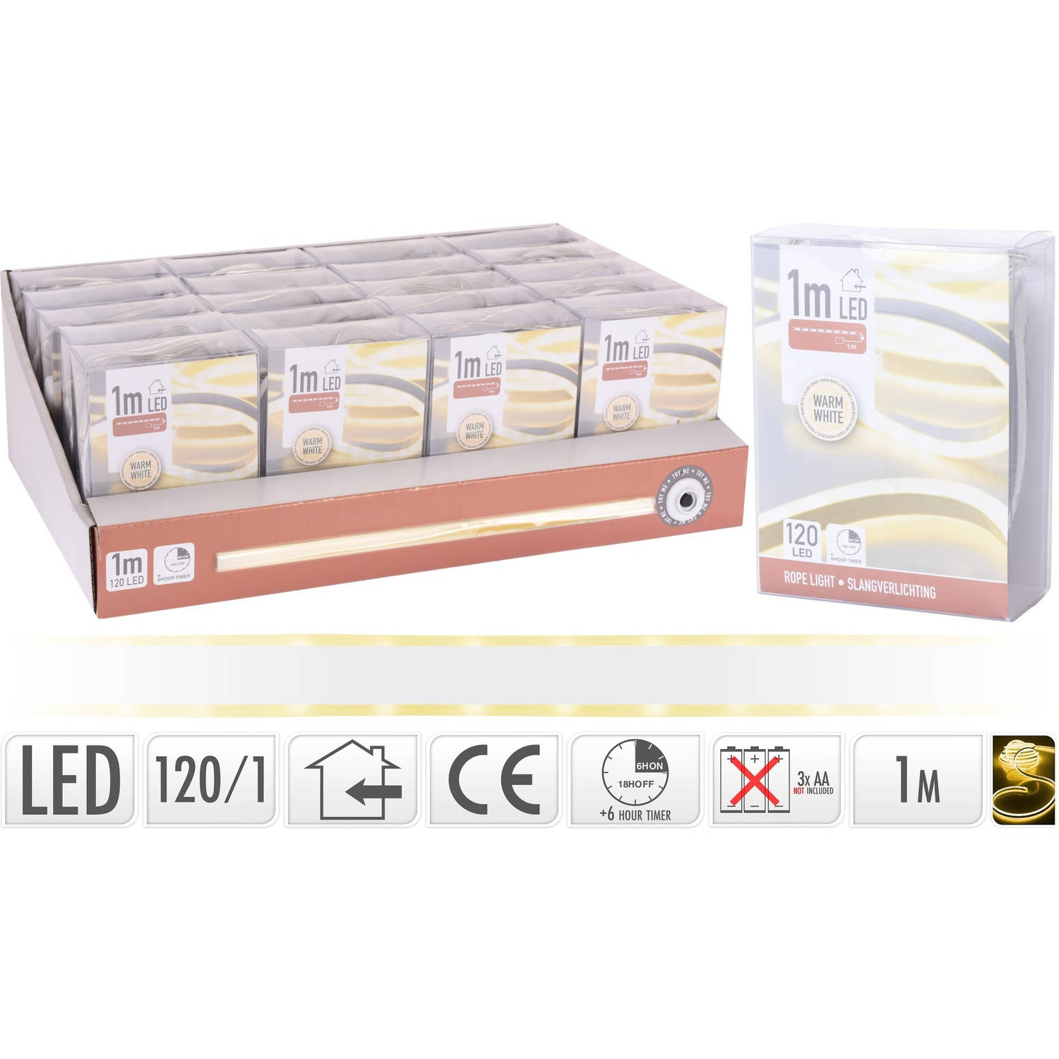 LED strip flex warm wit 1m batterij voeding