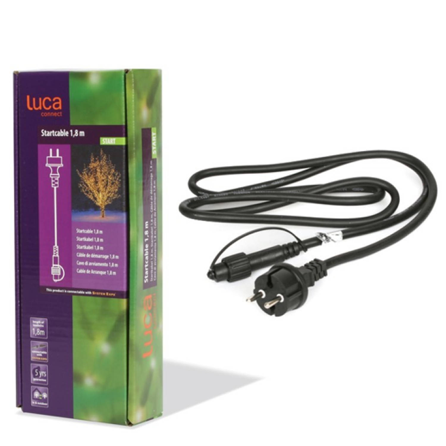 Luca - 3 stuks Koppelverlichting Kerstverlichting Kabel 180 cm xp zwart start 24 volt XP serie