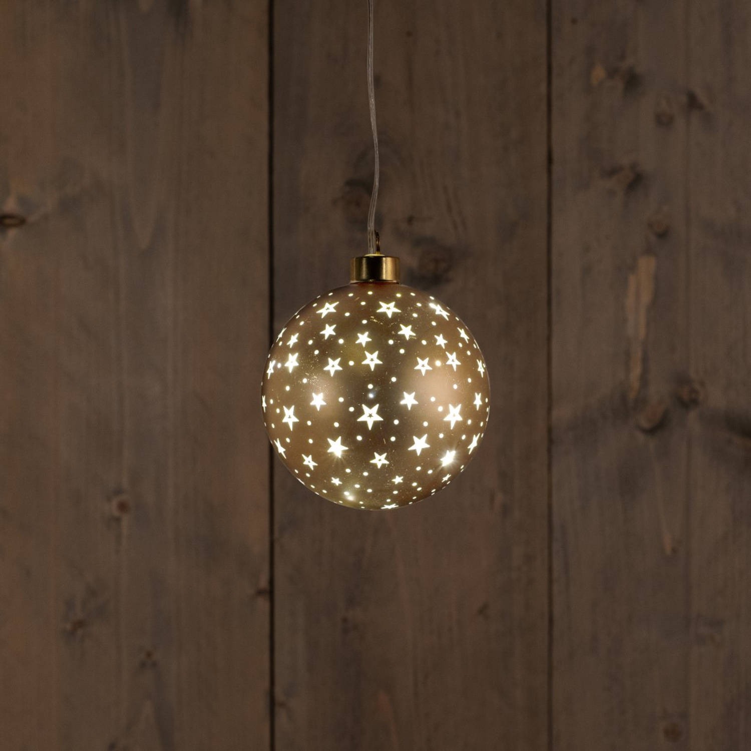Anna's Collection - Ball Glass Matt Gold With Stars 10Cm / Led Warm White /