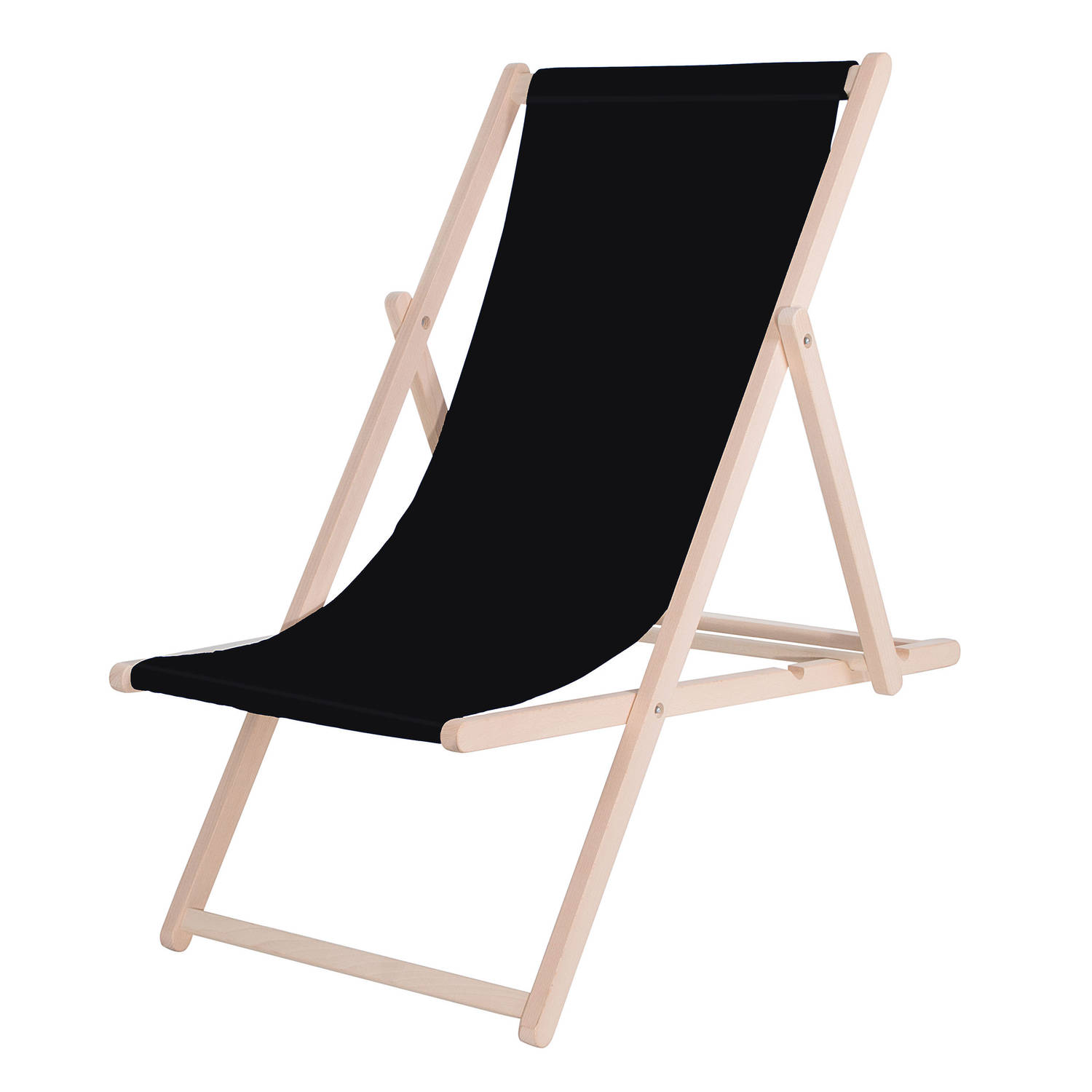 Strandstoel Verstelbaar Beukenhout Hangemaakt Zwart
