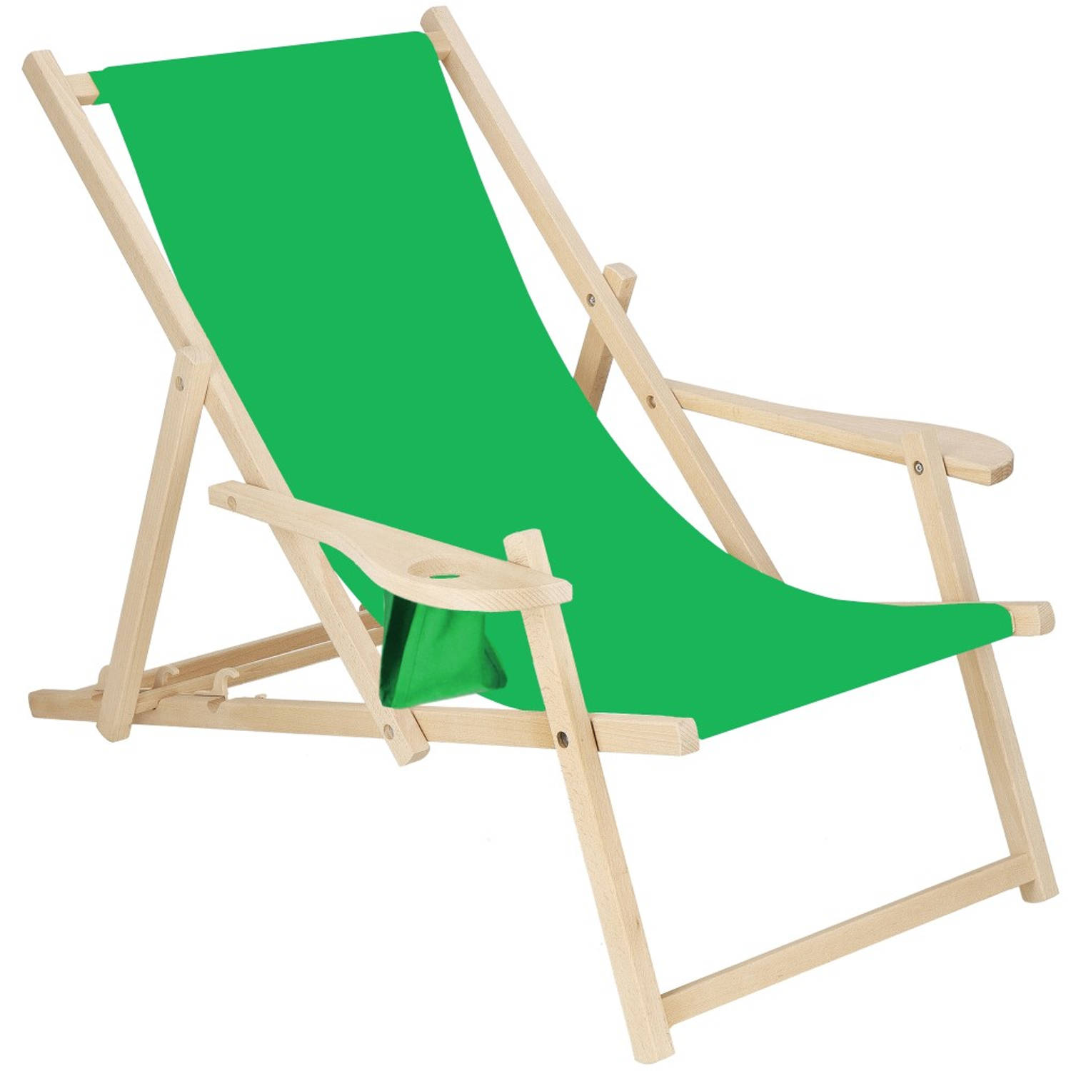Ligbed Strandstoel Ligstoel Verstelbaar Armleuningen Beukenhout Handgemaakt Groen