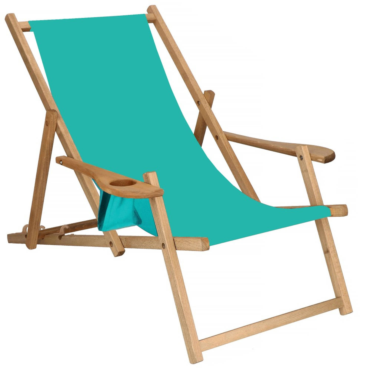 Ligbed Strandstoel Ligstoel Verstelbaar Armleuningen Beukenhout Geïmpregneerd Handgemaakt Turquoise