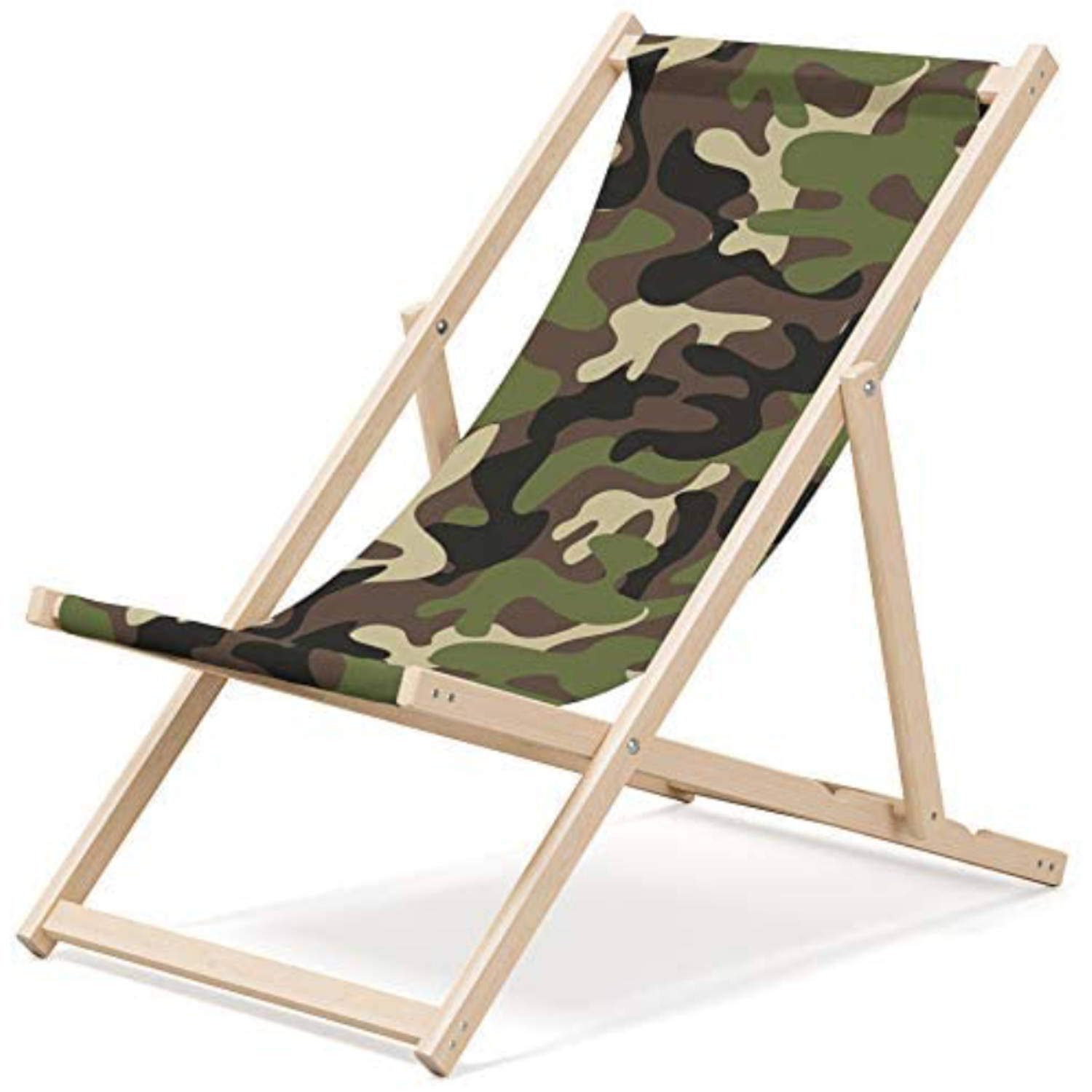 Ligbed Strandstoel Ligstoel Verstelbaar Beukenhout Handgemaakt Leger Groen