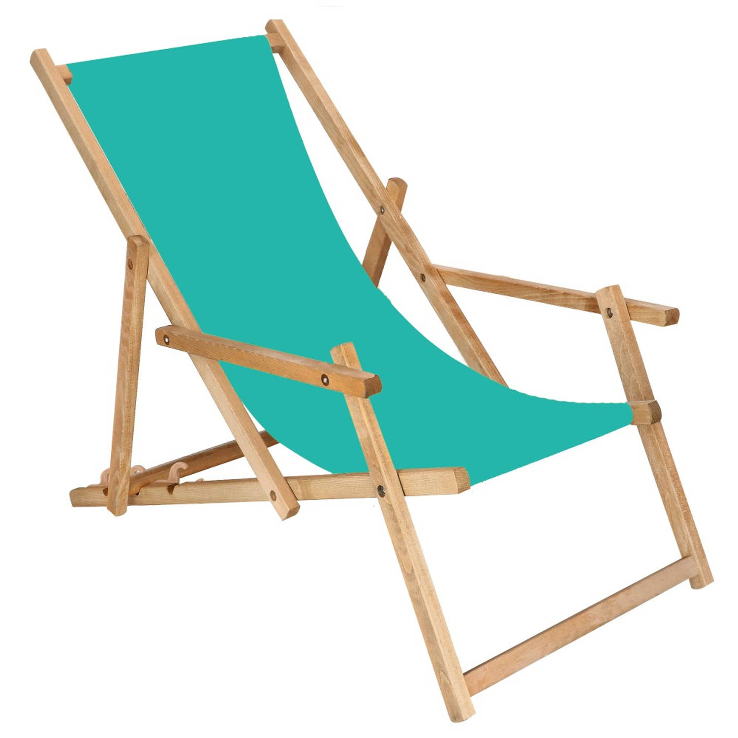 Ligbed Strandstoel Ligstoel Verstelbaar Arm Leuning Beukenhout Geïmpregneerd Handgemaakt Turquoise